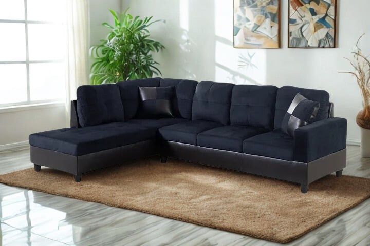 New Dark Blue Sectional Couch With Ottoman