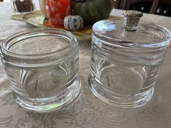 Set Luxury Glass Fieldcrest Canister Jars 4” one lidded