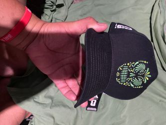Black Fitted Hat with Green Embroidered Logo