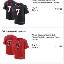 Brands New Texans Jersey, 2 Large Blue , 1 XL Red