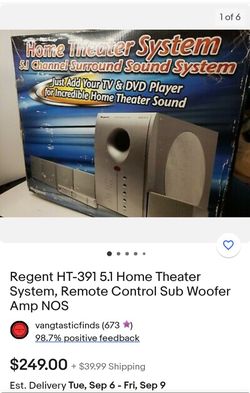 Regent HT-391 5.1 Home Theater System, Remote Control Sub Woofer Amp 5 Speakers.