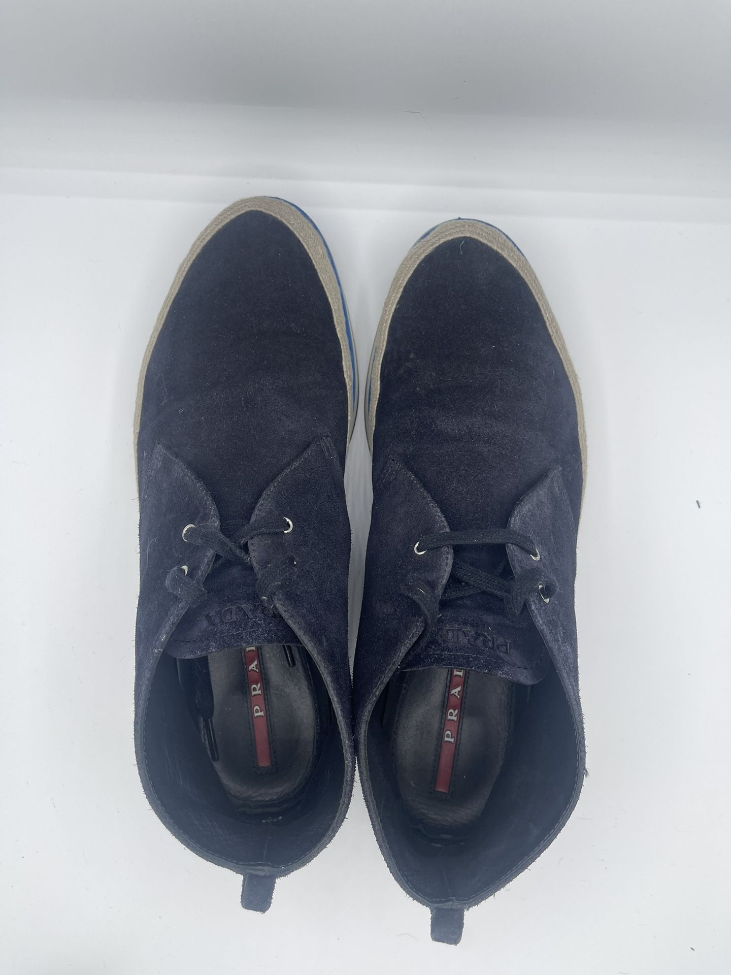 Men's PRADA Navy Blue Suede Chukka Boots - Espadrille Sole - Size 9.5