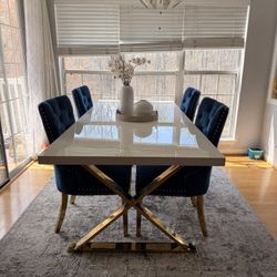 White Table With Gold Legs/4 Chairs