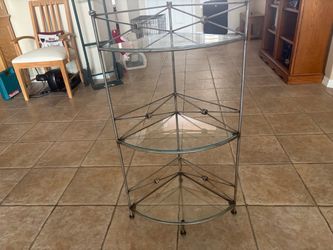 3 Tier Iron Corner Shelf/Plant Stand With Glass Shelves