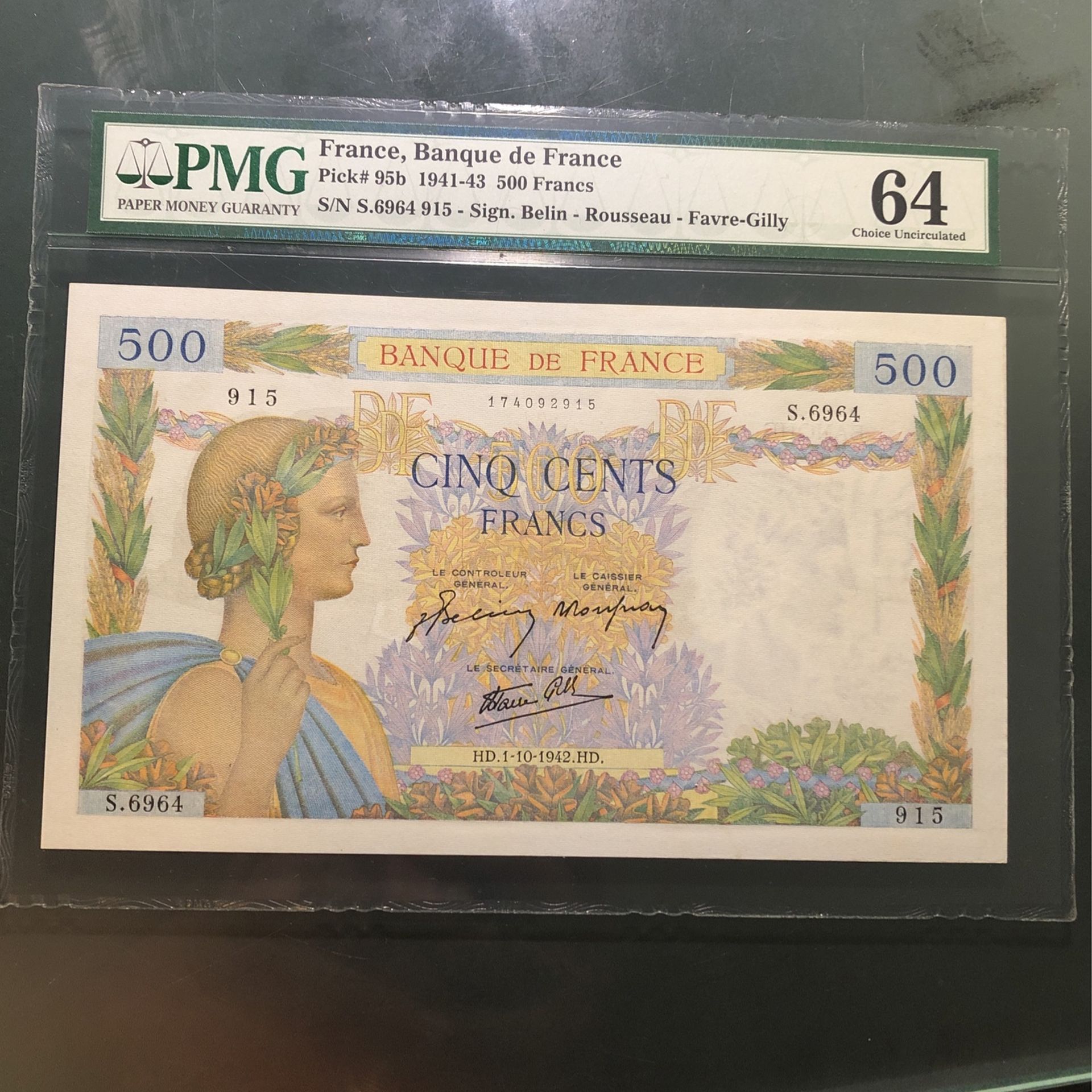 Large Vintage French Banknote From 1942