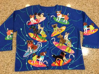 Women’s Cotton “Surfing Dogs” Cardigan