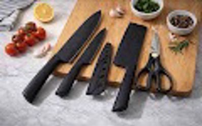 Black Kitchen Knife Set with Scissors