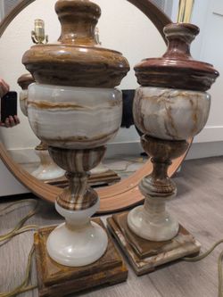 Vintage Onyx Table Lamp with Marble-Look Base