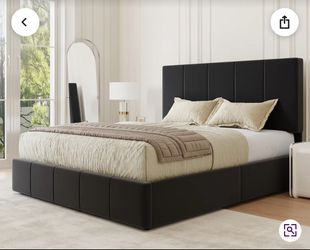 NEW Black Upholstered Platform  Full-size Bedframe New inbox, modern black upholstered platform, full-size bedframe