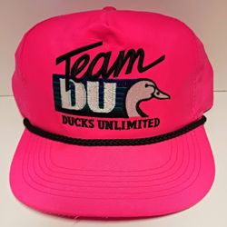 Vintage Vntg 1990s Neon Pink Team DU Ducks Unlimited Hunting Outdoorsman Snapback Hat Cap