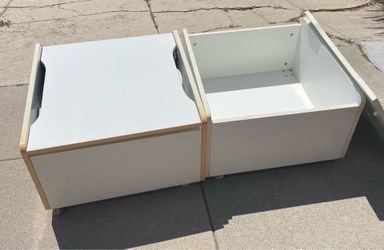 Wooden storage bins on casters