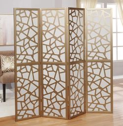 70" Wide: 4-Panel Gold Screen / Room Divider [NEW] <No Assembly Req>
