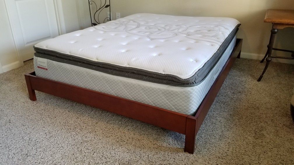 Queen size bed with like-new Sealy Posturepedic plush, memory foam, pillow top mattress