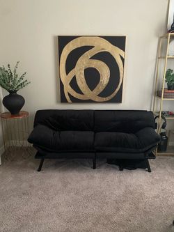 Black Convertible Futon Sofa Bed,  Sleeper Sofa,  Comfy Velvet Twin Size Futon Couch Bed for Small Space