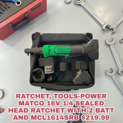 RATCHET, TOOLS-POWER MATCO 16V 1/4 SEALED HEAD RATCHET WITH 2 BATT AND MCL1614SRB
