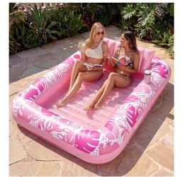 SLOOSH Inflatable Tanning Pool Lounger Float, 85" x 57" Extra Large Pool Floats Adult with Pillow, 4 in 1 Suntan Tub Raft Floatie
