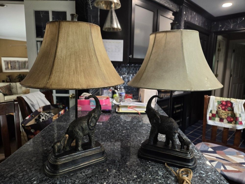 Antique Pair Elephant Side Table Lamps