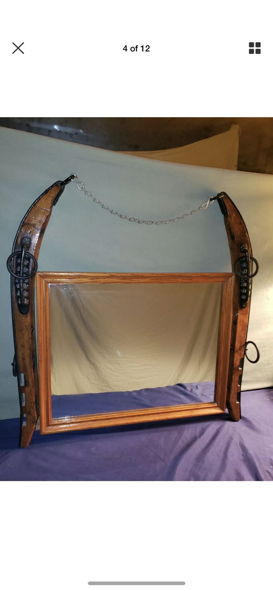 Vintage antique shabby horse hames hanging mirror