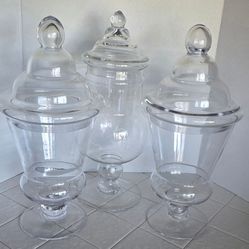 Set of 3 Large Glass Apothecary Jars with Lids