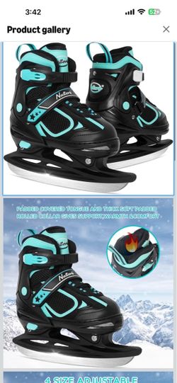 MammyGol Adjustable Ice Skates for Kids Youth Tean Hockey Lace-Up Boys or Girls Ice Skate for Beginner Age 4-12 Blue Black Teal Green