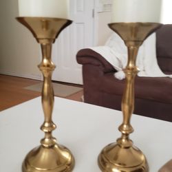 2 Metal Brass Candle Holders 