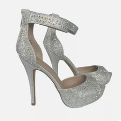 Dream Pairs High Heals Shoes Shiny Gems Silver Stiletto 5" Size 9