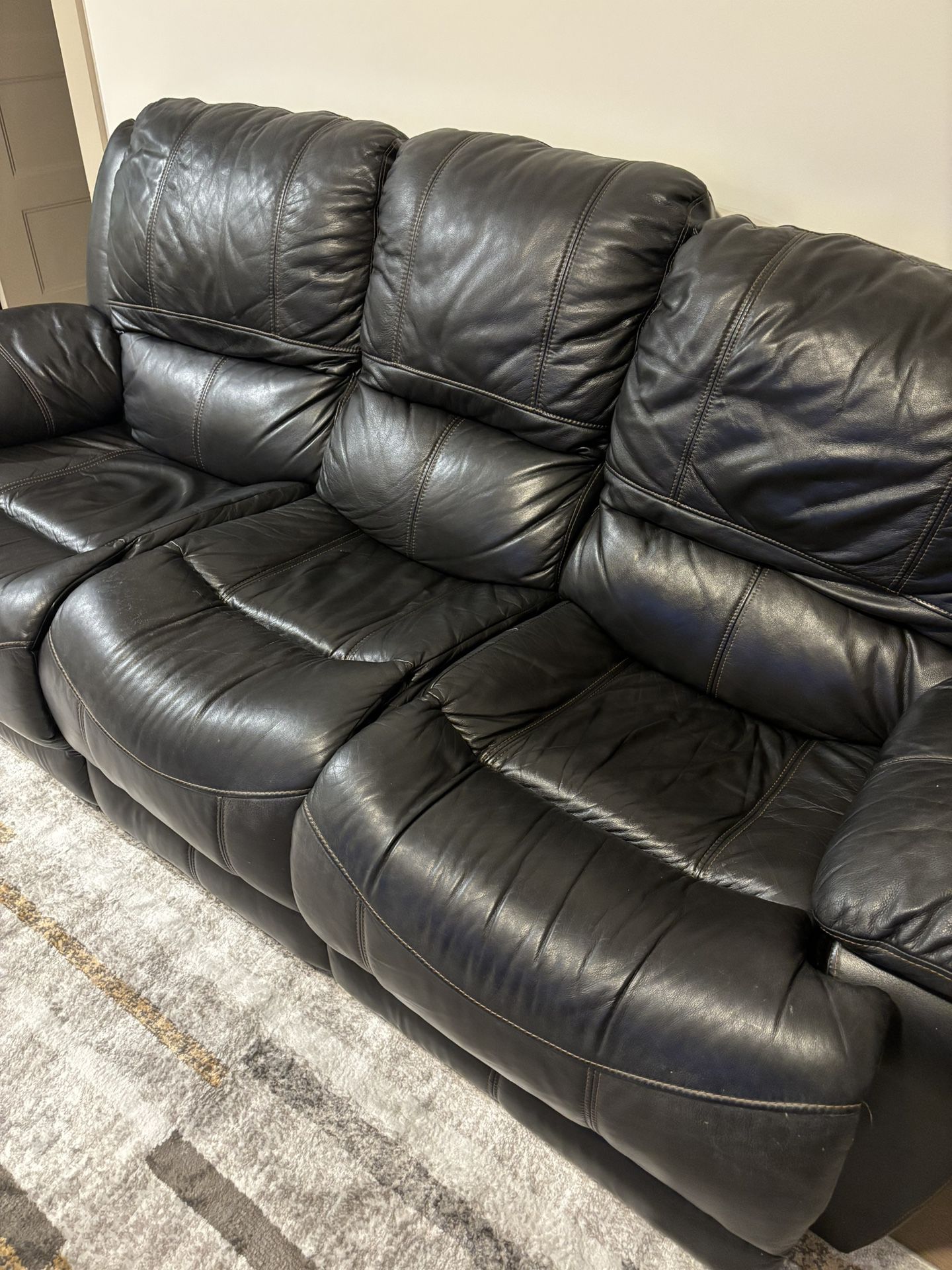 Genuine Leather Reclining Sofa Couch 