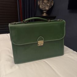 Green leather made in Italy briefcase