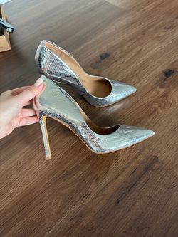 silver high-heeled shoes