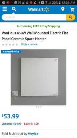 VonHaus 450W Wall Mounted Electric Flat Panel Ceramic Space Heater new