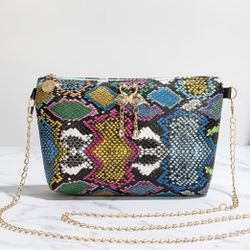 Colorful Snakeskin Crossbody Clutch Purse