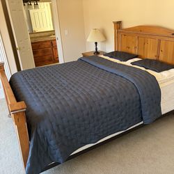 Nice queen pine bed, and nightstand