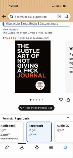 Journal for book subtle art not giving a F