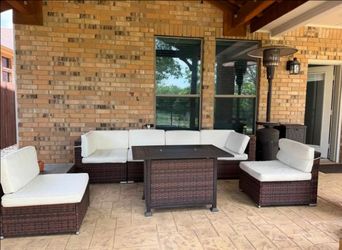 Outdoor Wicker Sectional Set with Gas Fire Pit Table