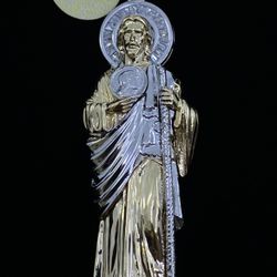 $2000 Two Tone Gold Semi Hollow Saint Jude San Judas W Zirconia Charm Pendant 