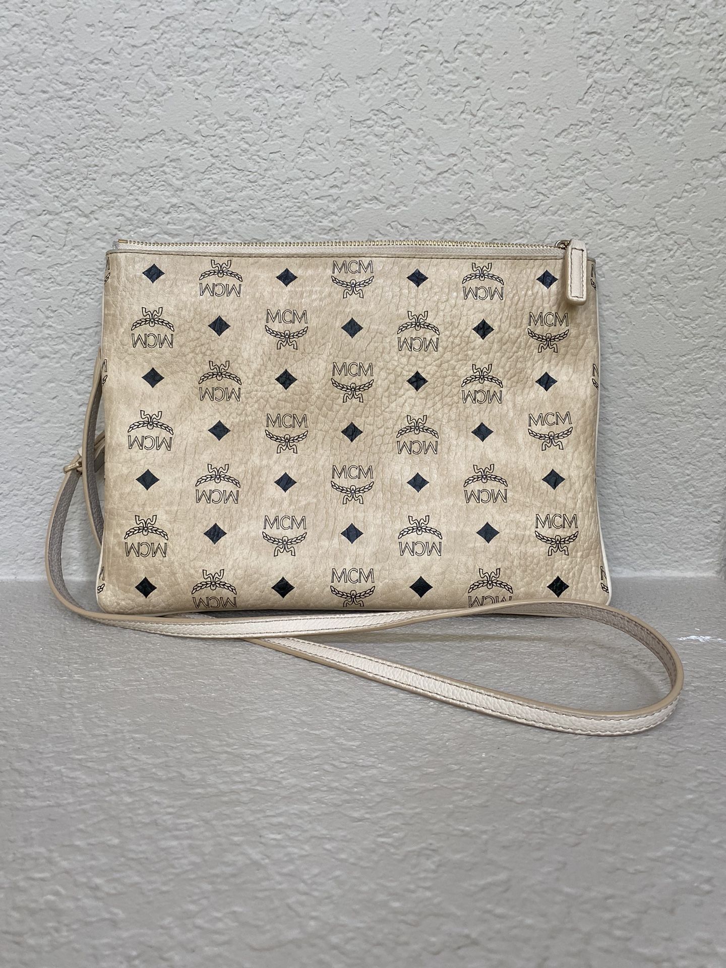 MCM Visetos Monogram Beige Crossbody Pouch