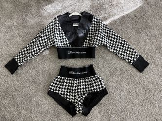 White Alyssum Houndstooth 2 Piece Set Crop Long Sleeve Top & High Waisted Shorts Co-ord Size:S