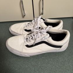 Vans Off White & Black Leather Old Skool Zip Side Low Top Sneakers Mens Size 9.5