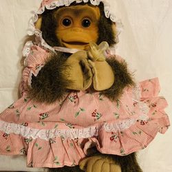 Vintage 1994 Hosung Girl Monkey Hand Puppet Plush Toy w/Squeaker 15" Thumbnail