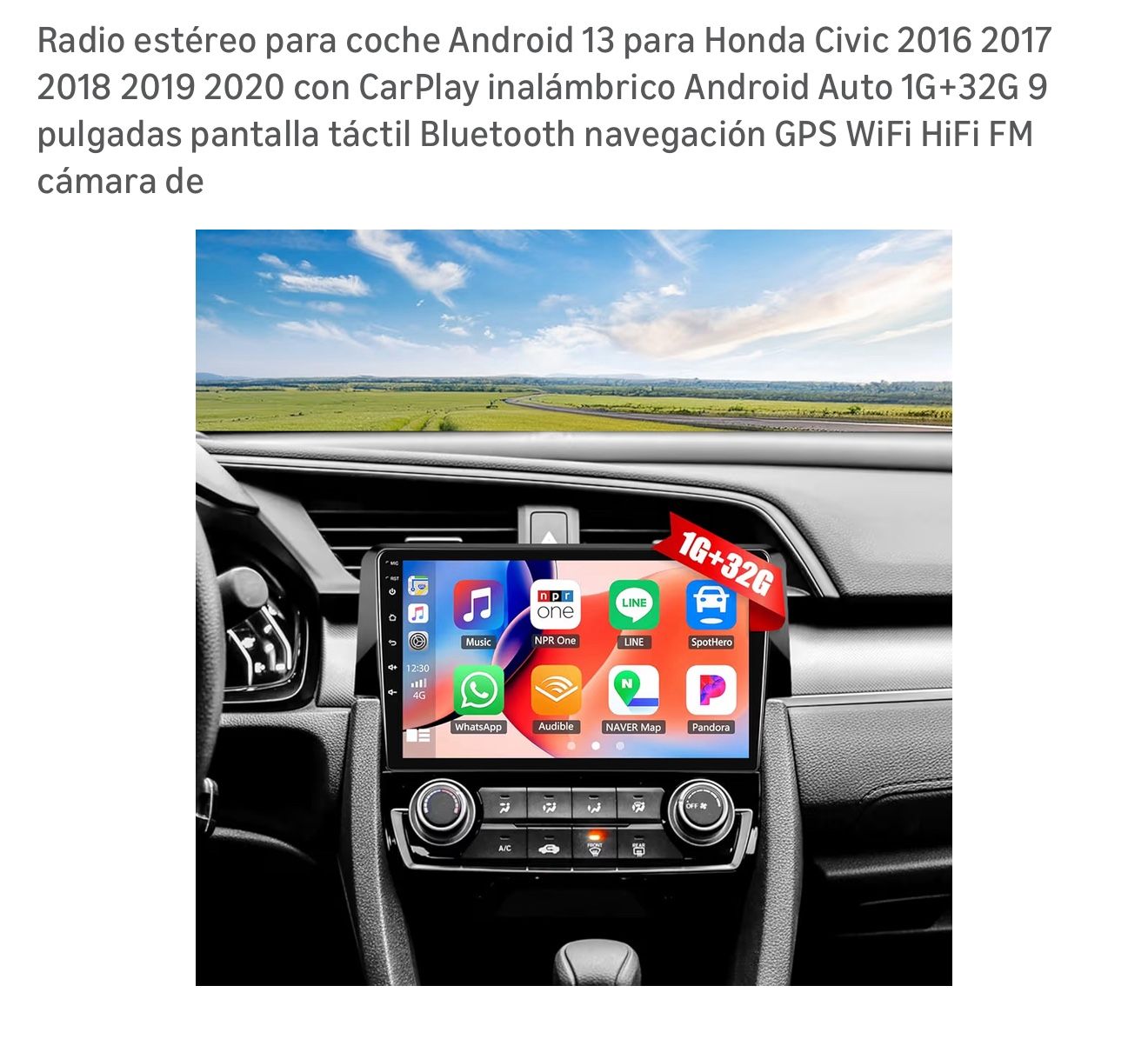 Radio Estereo Para Carro Honda Civic Año 2016-2020