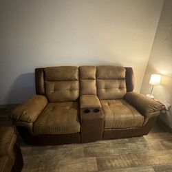 Reclining Brown Console Loveseat Couch Sofa 