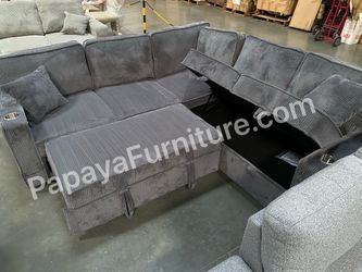 New 90” Sectional sofa with pull-out bed and storage. Upholstered by soft corduroy fabric, Sectional Sofa Bed, Sleeper Sofa, Pull-out Bed Couch, Sofa