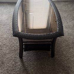 brown straw coffee table 