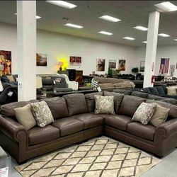 06C1S08*__ Real Leather L Shaped Large And Comfortable Sofa* Brand New * In Stock*P a y  E a s i l y