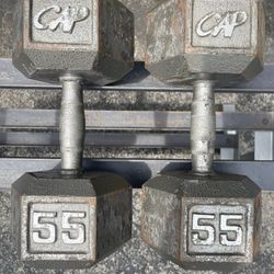 55 LB PAIR OF STEEL CAP DUMBBELLS (WITH A CONVEX HANDLES)