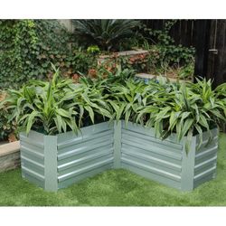 L-Shaped Silver Galvanized Steel Raised Garden Bed