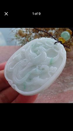 Certificate Jadeite Jade Hand Carved Green white Pendant Phoenix Ruyi