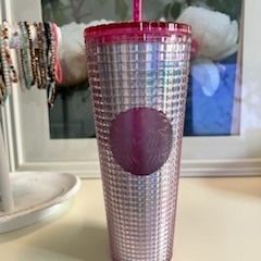 Starbucks 2023 Grid Bubblegum Gradient Pink Silver Iridescent Tumbler 24oz.