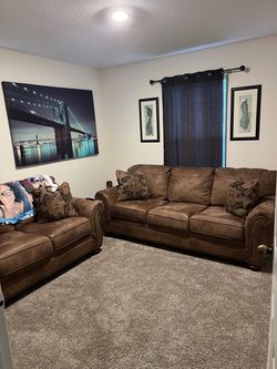 Brown Faux Leather Sofa and Loveseat Set
