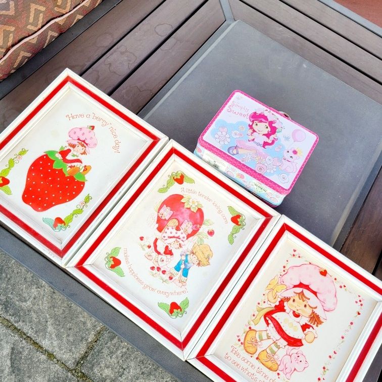 Set Of 3 VINTAGE Strawberry Shortcake And Friends 1980's Framed